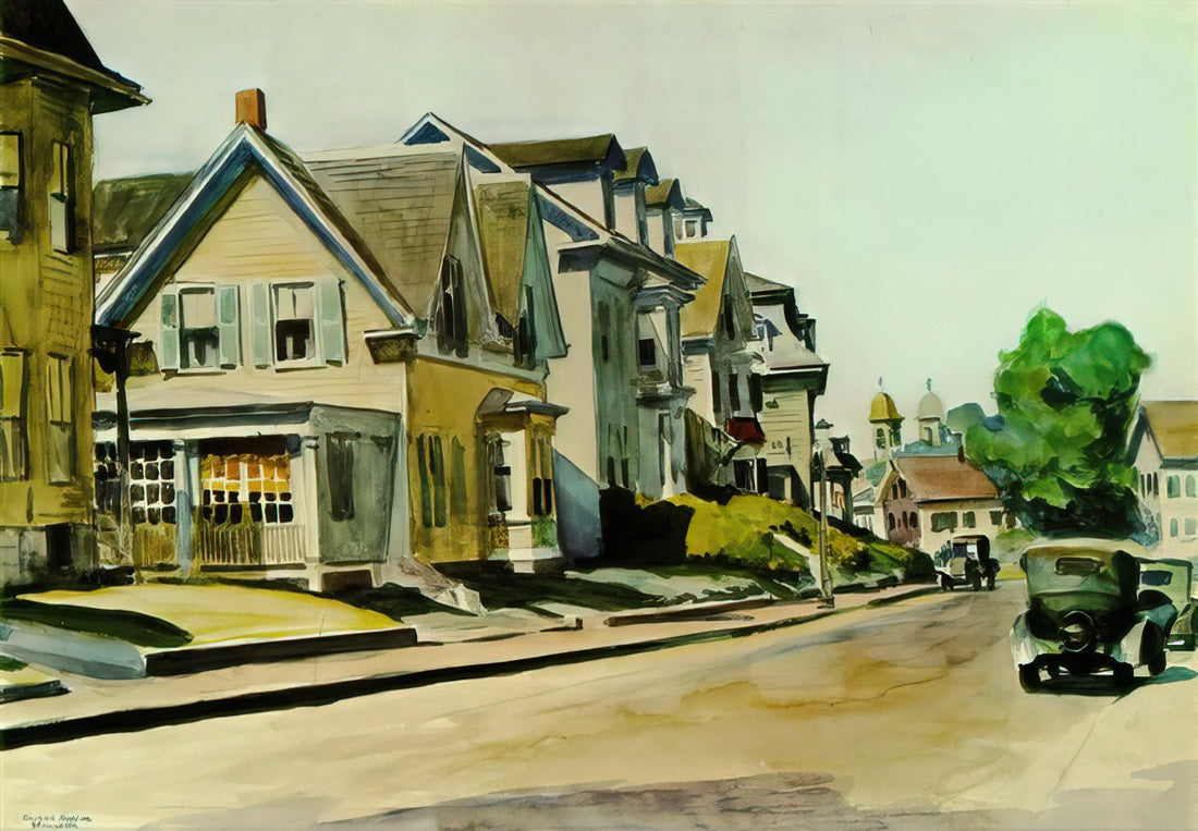 Edward Hopper Soir Bleu Print: A Window into American Solitude - Sun on Prospect Street Gloucester, Massachusetts by Edward Hopper