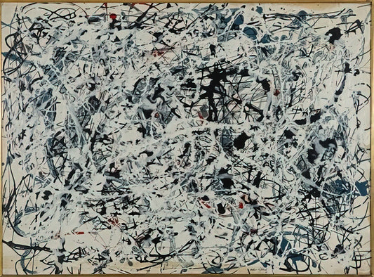 Experiencing the Genius: A Guide to the Jackson Pollock Art Gallery Experience - COMPOSITION WHITE BLACK BLUE AND RED ON WHITE 1948 by Jackson Pollock