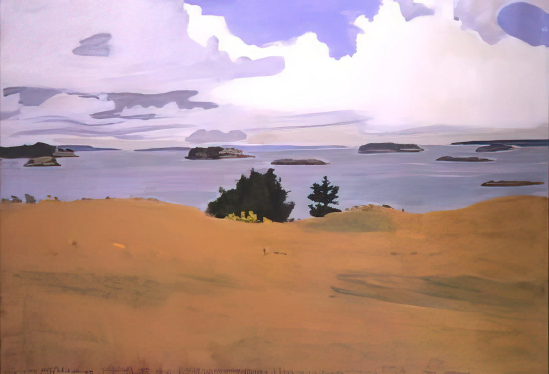 Fairfield Porter Canvas: The Intimate Realism of an American Master - PENOBSCOT BAY WITH YELLOW FIELD 1968 by Fairfield Porter