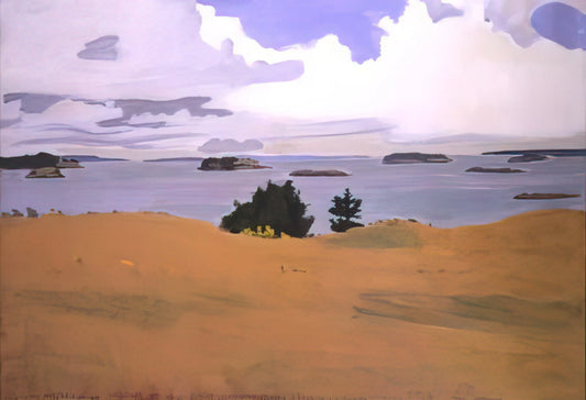 Fairfield Porter Canvas: The Intimate Realism of an American Master - PENOBSCOT BAY WITH YELLOW FIELD 1968 by Fairfield Porter
