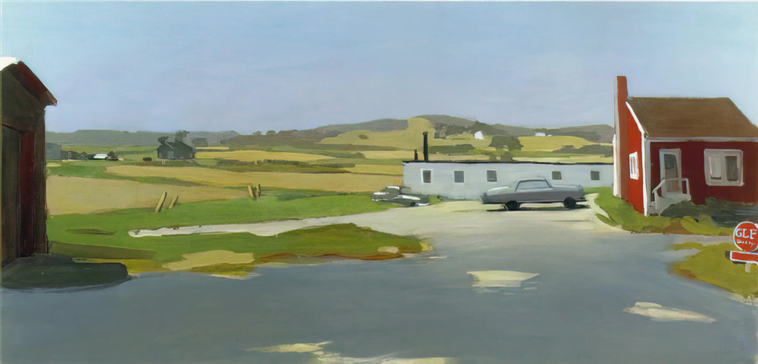 Fairfield Porter Reproduction: A Guide to Museum-Quality Art Prints - LONG ISLAND LANDSCAPE WITH RED BUILDING 1962 by Fairfield Porter