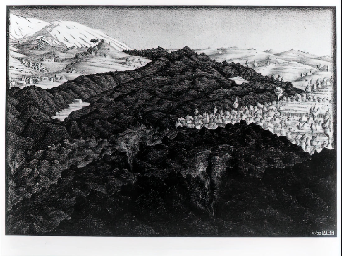 Famous M.C. Escher Artwork: A Curator's Guide to His Iconic Prints - LAVA FLOW FROM ETNA by MC Escher