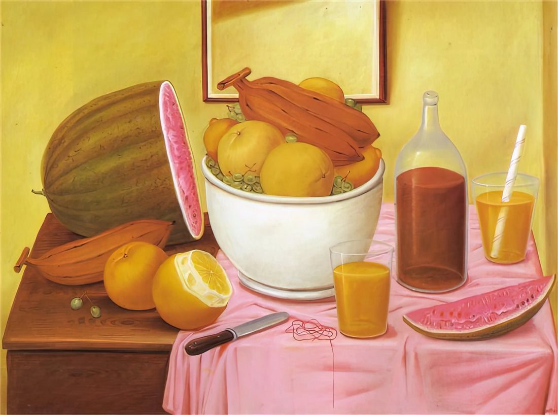 Fernando Botero and Sophia Vari: A Monumental Artistic Dialogue - STILL LIFE WITH ORANGEADE by Fernando Botero