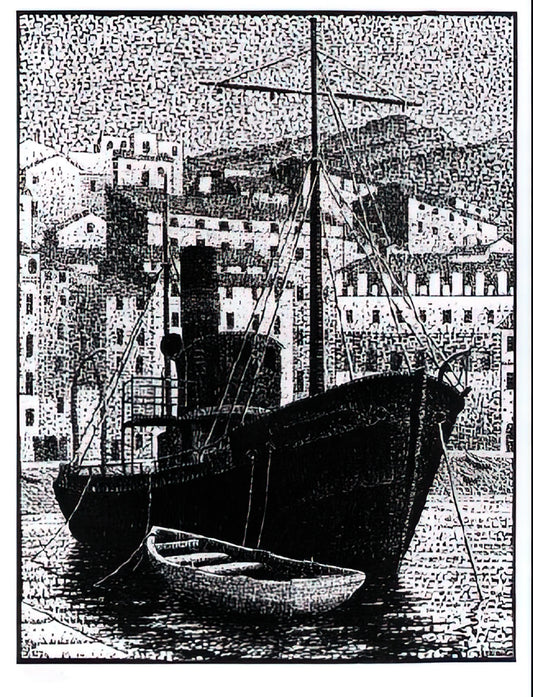 Framed Escher Prints: Curating the Impossible for Your Collection - TUGBOAT OLD HARBOR OF BASTIA JANUARY 1934 1934 by MC Escher