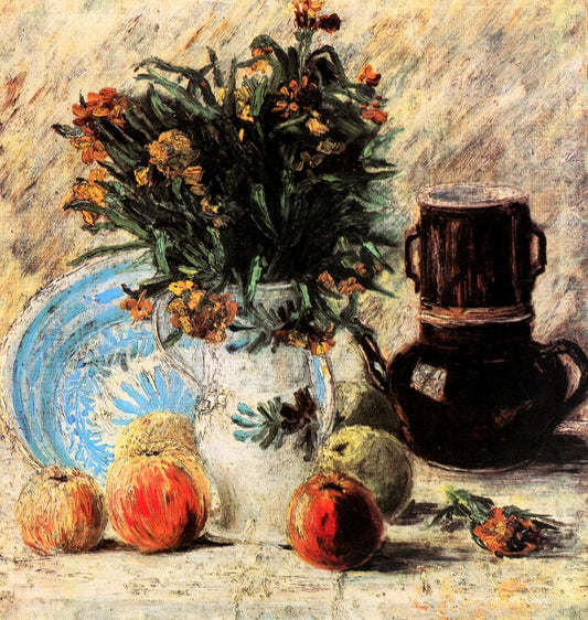 Framed Van Gogh: A Curator's Guide to Displaying His Masterpieces - Vase with Flowers, Coffeepot and Fruit by Vincent van Gogh