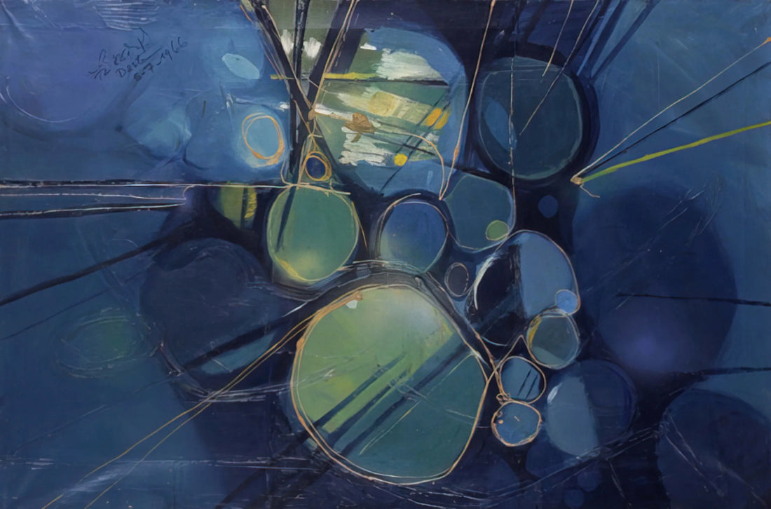 Gebre Kristos Desta Paintings: The Modernist Visionary of Ethiopian Art - Green Abstract - 1966 by Gebre Kristos Desta