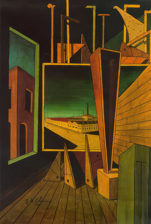 Giorgio de Chirico and the Myth of Ariadne: A Surrealist Exploration of Memory and Melancholy - GEOMETRIC COMPOSITION WITH FACTORY LANDSCAPE 1917 by Giorgio de Chirico