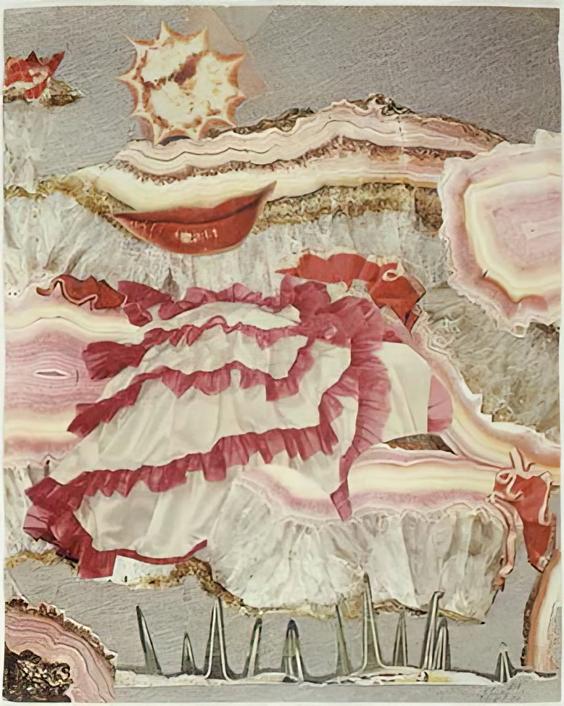 Hannah Höch Brushed Aluminum Print: A Modern Tribute to Dadaist Innovation - AROUND A RED MOUTH 1967 by Hannah Hoch