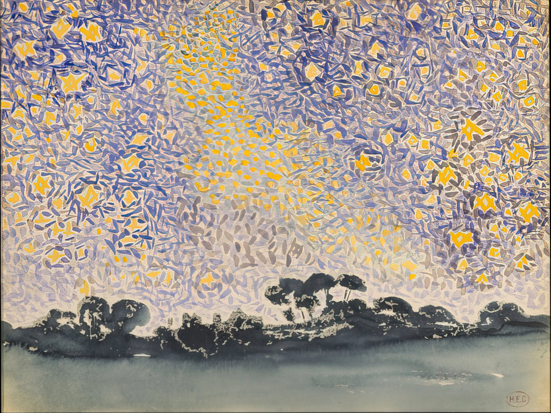 Henri-Edmond Cross Framed Canvas Print: A Curator's Guide to Neo-Impressionist Masterpieces - Landscape with Stars by Henri-Edmond Cross
