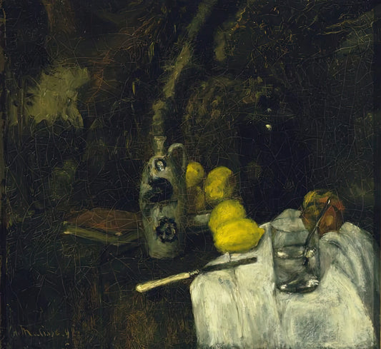 Henri Matisse Animal Paintings: A Journey Through Color, Form, and Primitivism - LEMONS AND BOTTLE OF DUTCH GIN 1896 by Henri Matisse