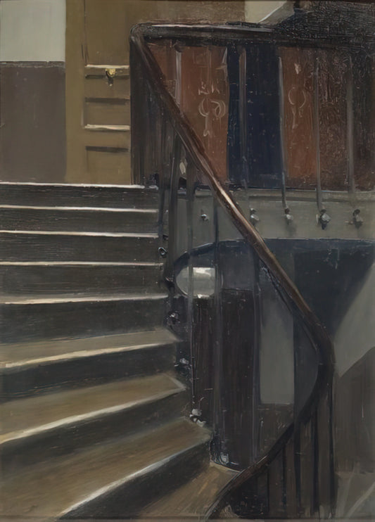 Hopper Night: The Poetic Solitude of Edward Hopper's Nocturnal Scenes - Stairway at 48 rue de Lille, Paris by Edward Hopper