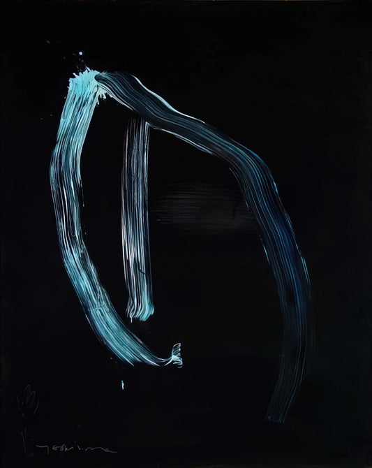 Jiro Yoshihara Canvas: The Visionary Force Behind Japan's Gutai Movement - Blue Calligraphic Lines on Dark Blue - 1963 by Jiro Yoshihara