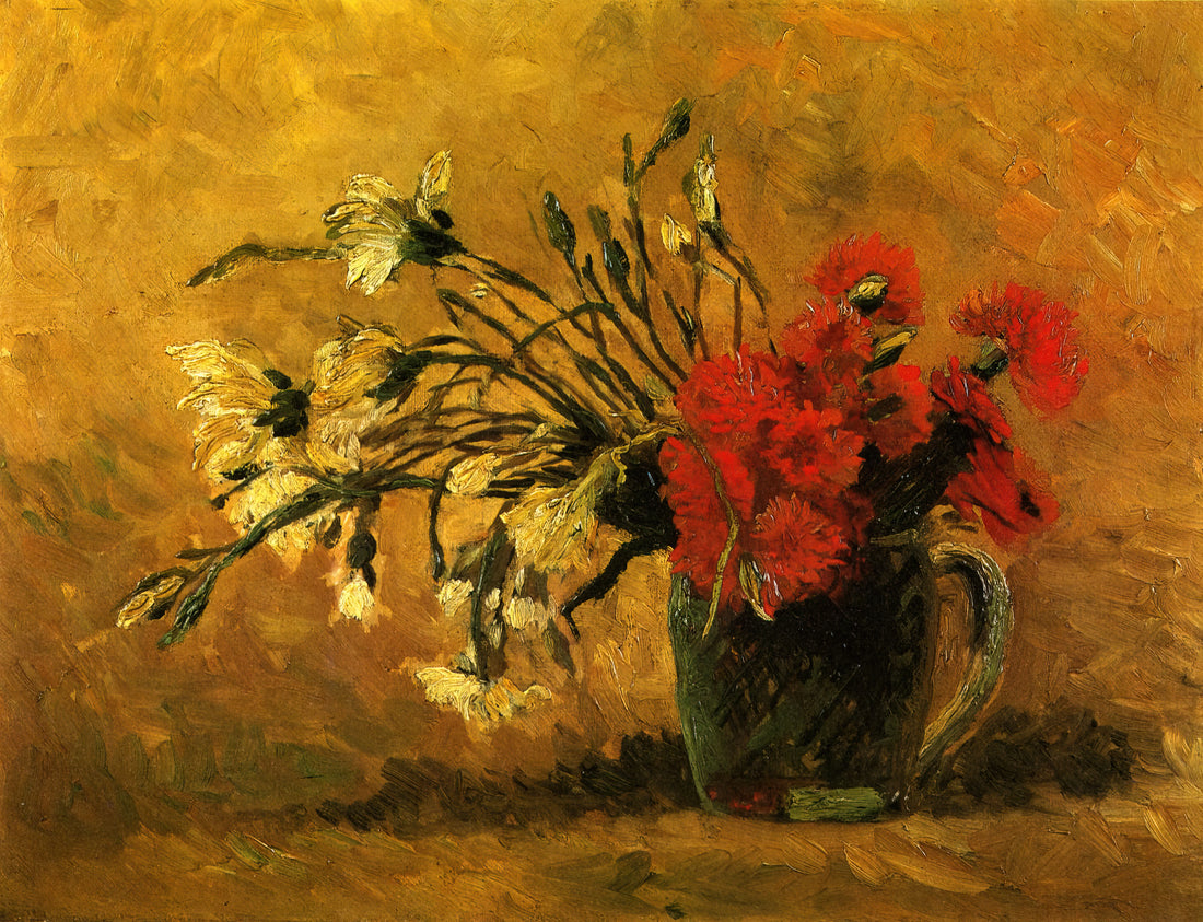 Johanna van Gogh-Bonger: The Unsung Heroine Behind Vincent van Gogh's Legacy - Vase with Red and White Carnations on a Yellow Background by Vincent van Gogh