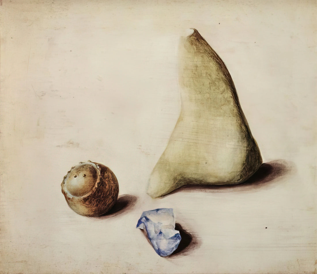 Julius Bissier: The Quiet Master of Modernist Abstraction - Pietra calcarea dalle Alpi Sveve Burgfelden, un pezzo di vetro grezzo dall’Adriatico Rimini, galle da Gubbio. Natale 38 - 1938 by Julius Bissier
