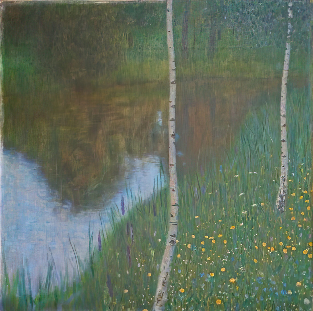 Klimt Apple Tree Print: A Golden Masterpiece of Symbolism and Nature - LAKESIDE WITH BIRCH TREES 1901 by Gustav Klimt