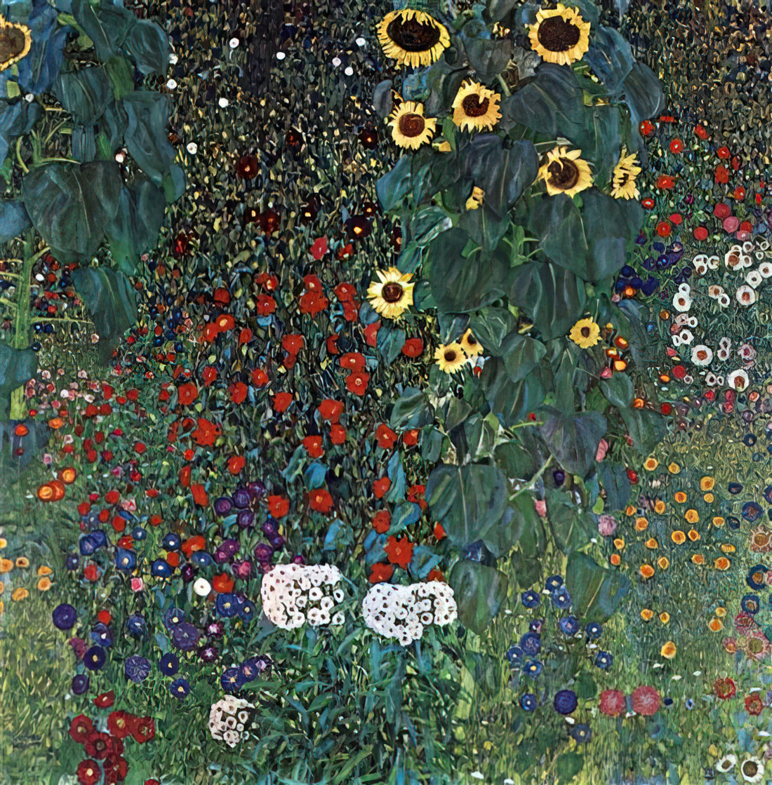 Klimt Autumn: Exploring Gustav Klimt's Golden Season in Landscape Art - COUNTRY GARDEN WITH SUNFLOWERS 1906 by Gustav Klimt