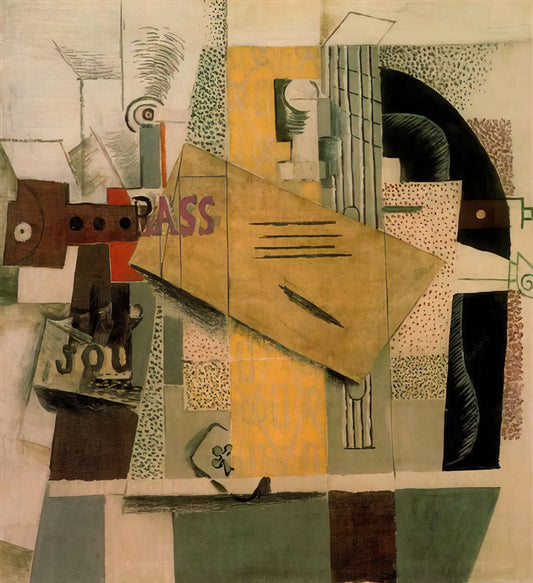 Lee Miller & Pablo Picasso: The Surrealist Muse Who Captured the Master - Clarinet, bottle of bass, newspaper, ace of clubs - 1913 by Pablo Picasso