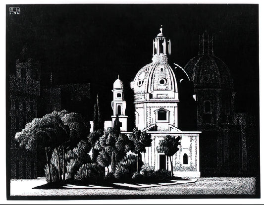 M.C. Escher's Famous Artwork: A Journey Through Impossible Worlds and Mathematical Beauty - NOCTURNAL ROME 1 by MC Escher