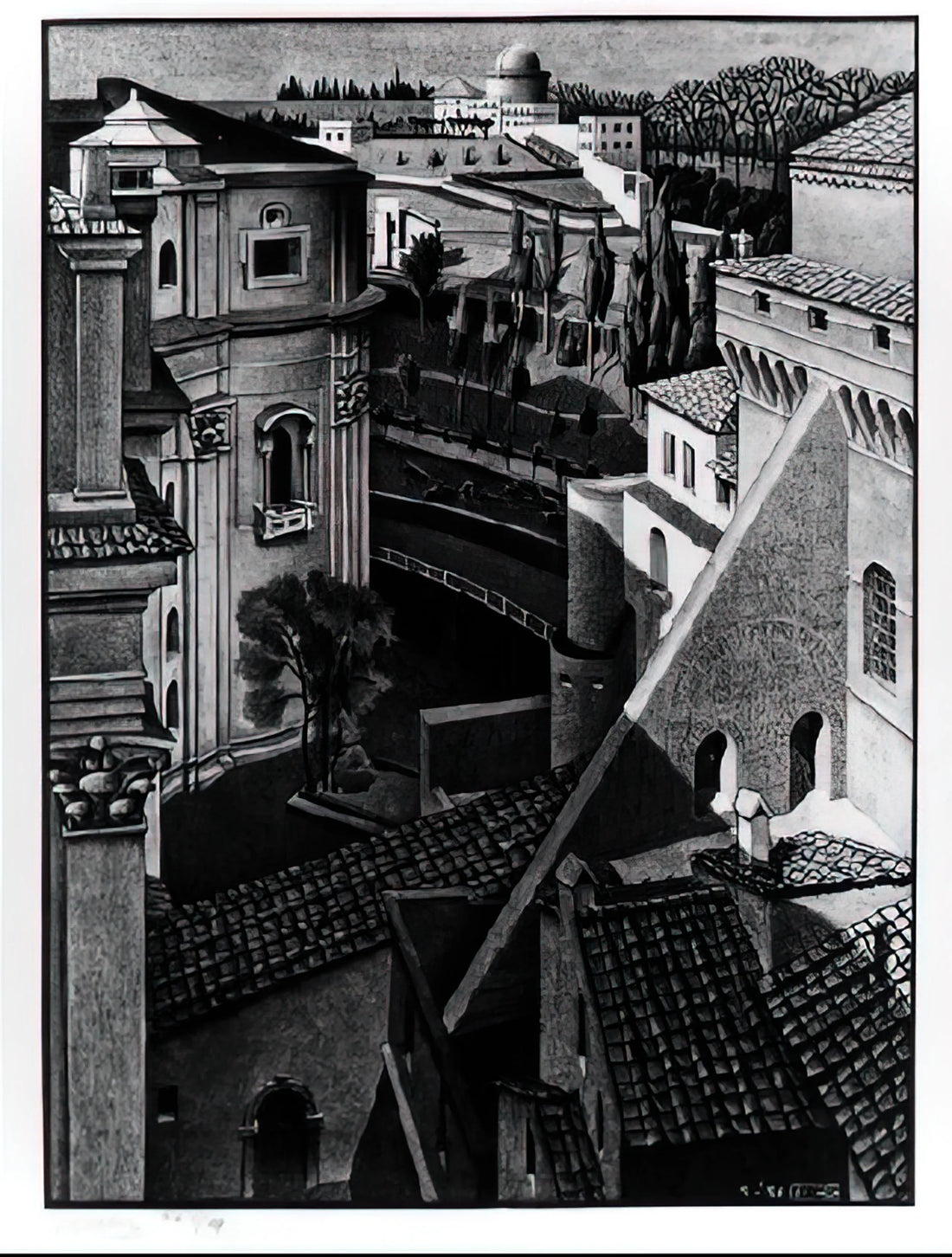 MC Escher Blacklight Poster: Illuminating the Impossible in Psychedelic Art - BERWEEN ST PETER AND SISTINE CHAPEL MARCH 1936 1936 by MC Escher
