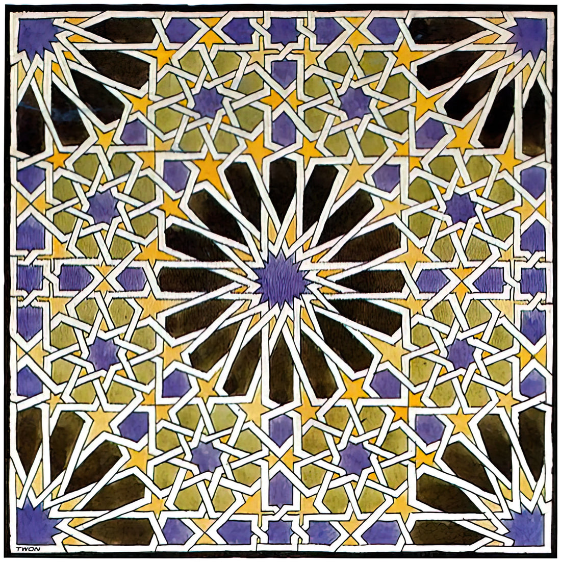 MC Escher Brushed Aluminum Print: The Ultimate Guide to His Metallic Artworks - MURAL MOSAIC IN THE ALHAMBRA by MC Escher