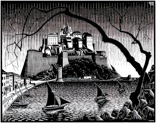 MC Escher Print Gallery: A Curator's Guide to Collecting His Mind-Bending Masterpieces - CITADEL OF CALVI CORSICA by MC Escher