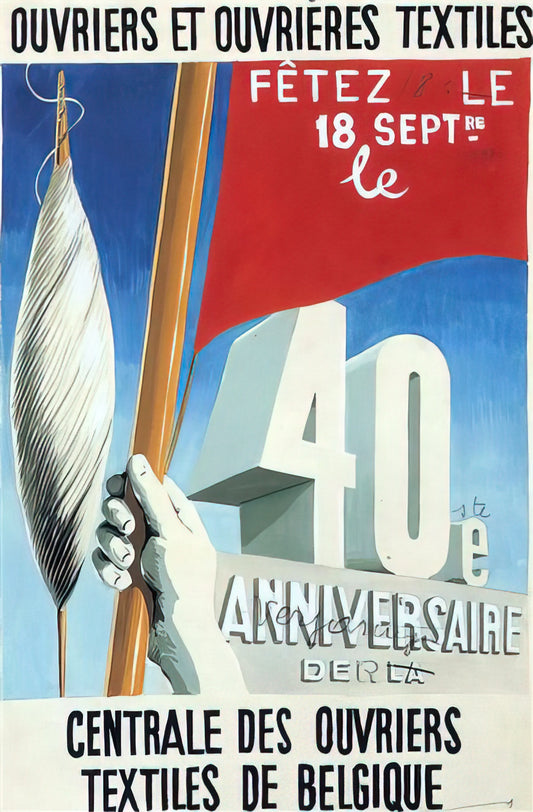 Magritte's Best Paintings: A Curator's Guide to His Most Iconic Works - PROJECT OF POSTER THE CENTER OF TEXTILE WORKERS IN BELGIUM CELEBRATION ON 18TH SEPTEMBER 1938 by Rene Magritte