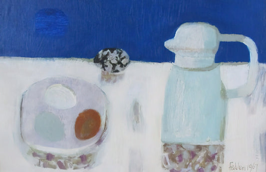Mary Fedden Art Prints: A Collector's Guide to the British Modernist's Vibrant Still Lifes - Jug and Four Eggs - 1967 by Mary Fedden