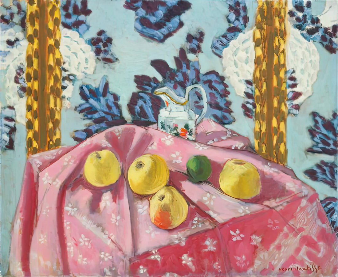 Matisse Ink Drawings: The Essence of Line and Form in Modern Art - STILL LIFE WITH APPLES ON A PINK TABLECLOTH 1924 by Henri Matisse