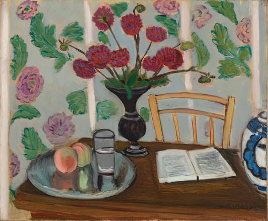 Matisse in MoMA: A Curator's Guide to the Collection and How to Bring His Masterpieces Home - STILL LIFE BOUQUET OF DAHLIAS AND WHITE BOOK 1923 by Henri Matisse