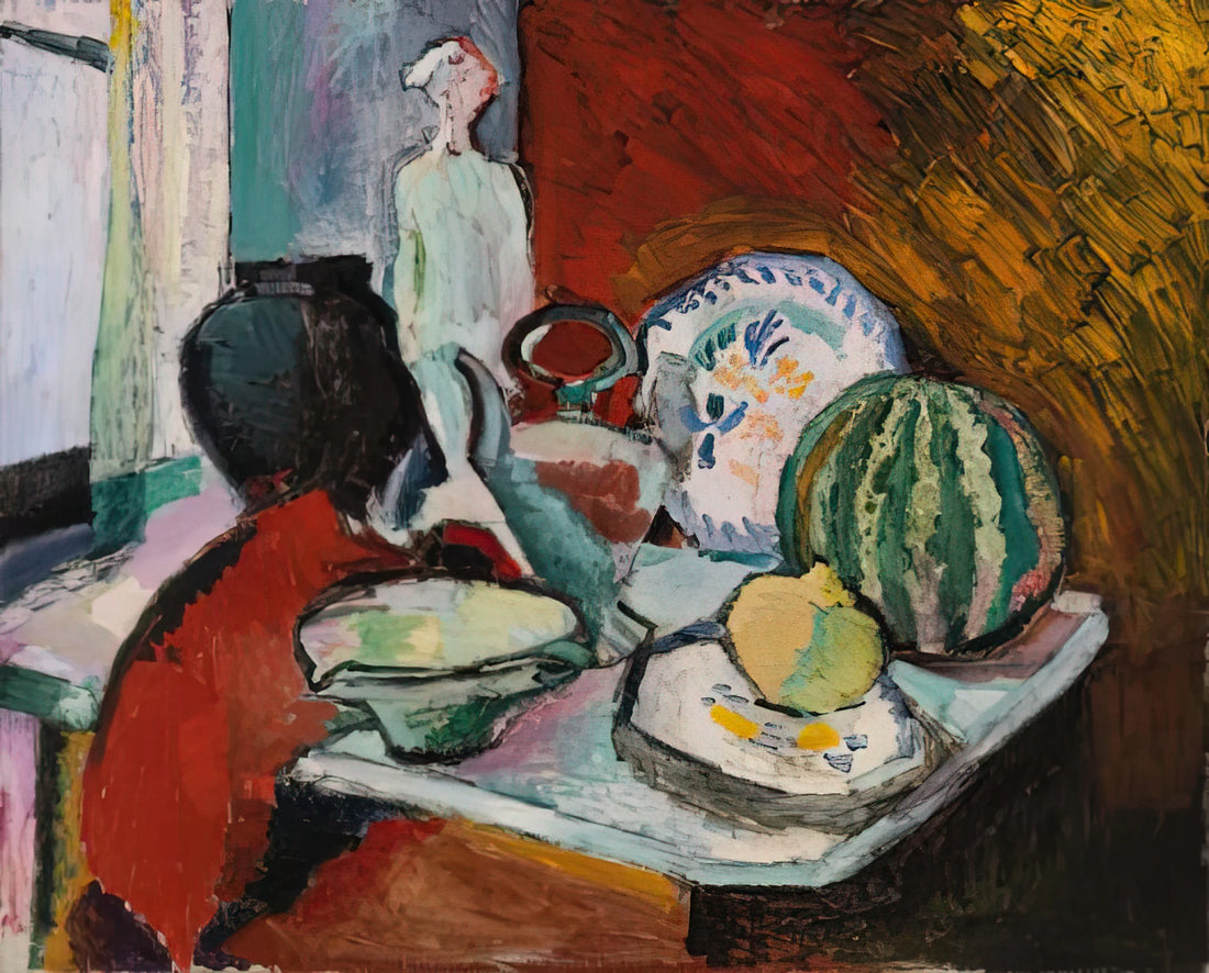 Matisse's Les Toits de Collioure: A Fauvist Masterpiece of Color and Light - DISHES AND MELON 1907 by Henri Matisse