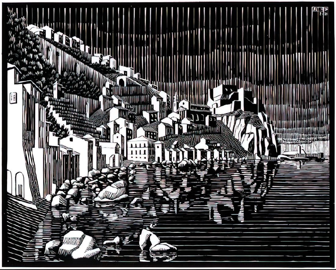 Maurits Cornelis Escher's Puddle: A Masterpiece of Reflection and Illusion - SCILLA CALABRIA FEBRUARY 1931 1931 by MC Escher