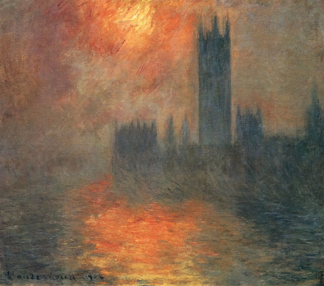 Monet's Garden Paintings: A Journey Through Giverny's Living Masterpieces - Houses of Parliament, Sunset by claude monet