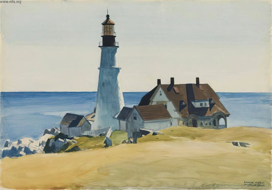 Morning Hopper: Edward Hopper's Iconic Painting of Urban Solitude and Light - Lighthouse and Buildings, Portland Head, Cape Elizabeth, Maine by Edward Hopper