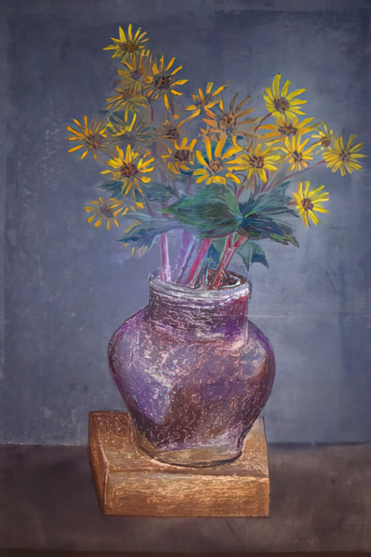 Morris Graves Art for Sale: A Guide to Collecting the Visionary Northwest Painter's Works - Homemade Painting of a Homemade Bouquet of Sand Dune Daisies in a Homemade Vase - 1982 by Morris Graves