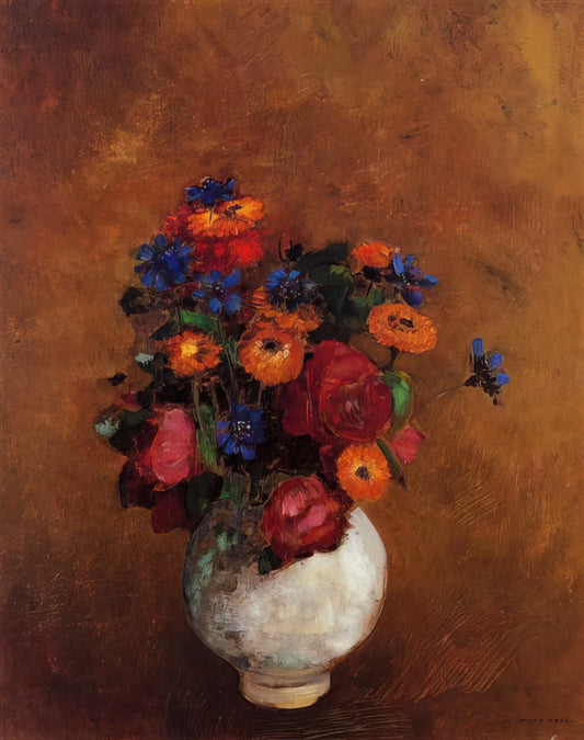 Odilon Redon Apollo: The Symbolist Master's Mythological Vision - BOUQUET OF FLOWERS IN A WHITE VASE by Odilon Redon