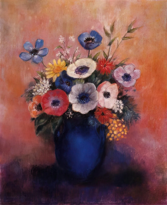 Odilon Redon at MoMA: A Journey into Symbolism and the Unconscious - BOUQUET OF FLOWERS IN A BLUE VASE 1 by Odilon Redon