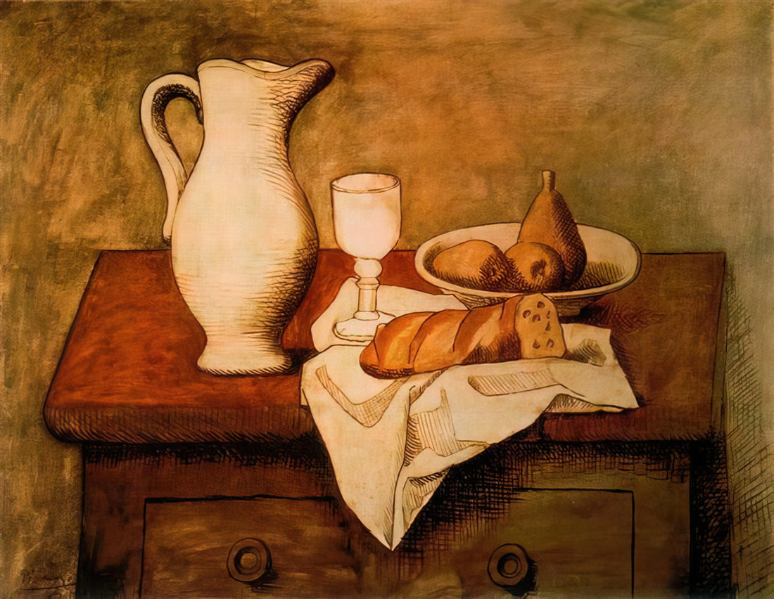 Pablo Picasso: The Revolutionary Genius Who Redefined Modern Art - Still life with jug and bread - 1921 by Pablo Picasso