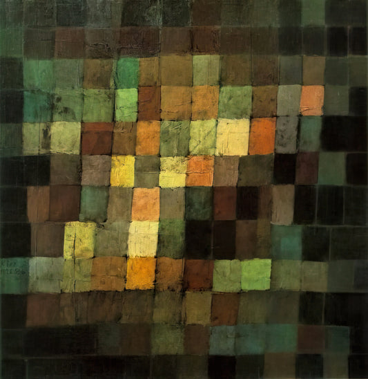 Paul Klee Art: Exploring the Dreamlike Universe of a Modernist Master - ANCIENT SOUND ABSTRACT ON BLACK BACKGROUND 1925 by Paul Klee