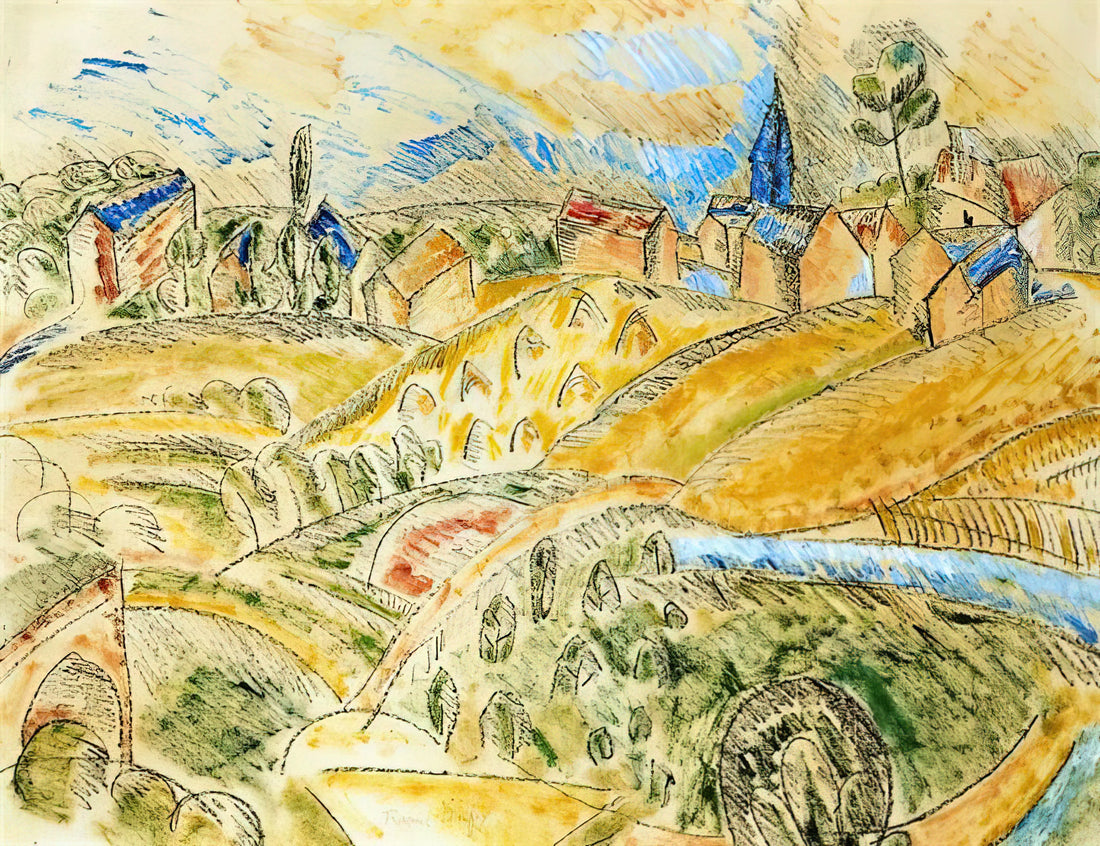 Raoul Dufy Original: A Guide to the Artist's Authentic Works and Prints - CUBIST LANDSCAPE WITH HAYSTACKS by Raoul Dufy