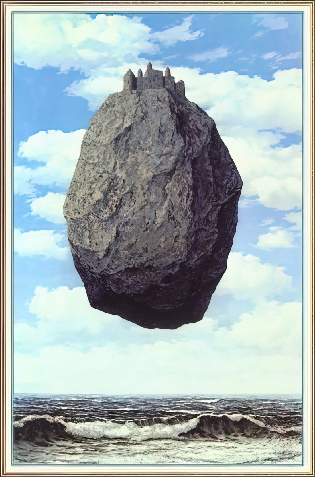 René Magritte Brushed Aluminum Print: Surrealist Art in Modern Metallic Finish - THE CASTLE OF THE PYRENEES 1959 by Rene Magritte