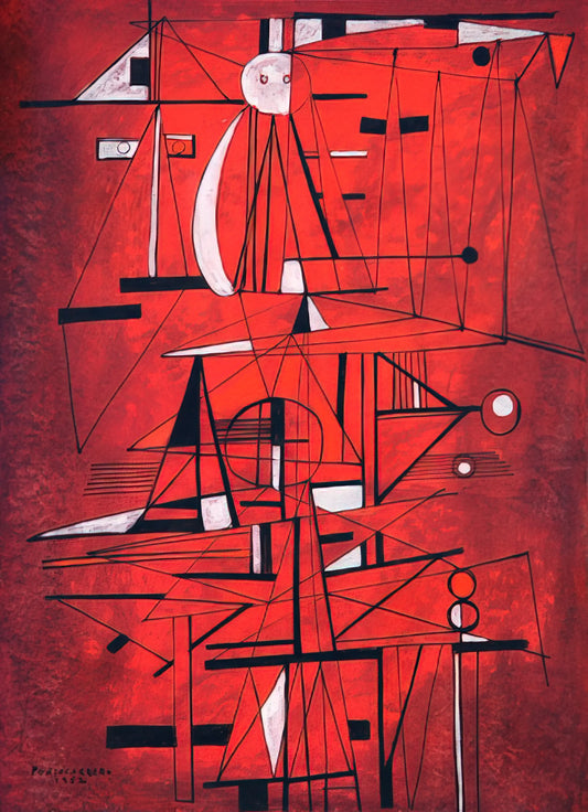 René Portocarrero Brushed Aluminum Print: A Modernist Legacy in Contemporary Display - COMPOSITION 1952 by Rene Portocarrero