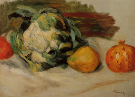 Renoir Canvas: The Luminous Legacy of Impressionist Mastery in Modern Art Prints - Cauliflower and Pomegranates by Pierre-Auguste Renoir