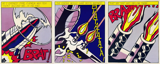 Roy Lichtenstein Exhibition Poster: A Collector's Guide to Pop Art Iconography - AS I OPENED FIRE 1964 by Roy Lichtenstein