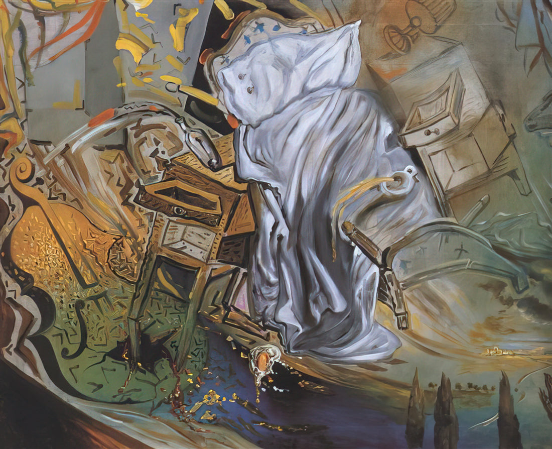 Salvador Dalí: The Artist That Painted Melting Clocks and Redefined Reality - BED AND TWO BEDSIDE TABLES FEROCIOUSLY ATTACKING A CELLO FINAL STAGE by Salvador Dali