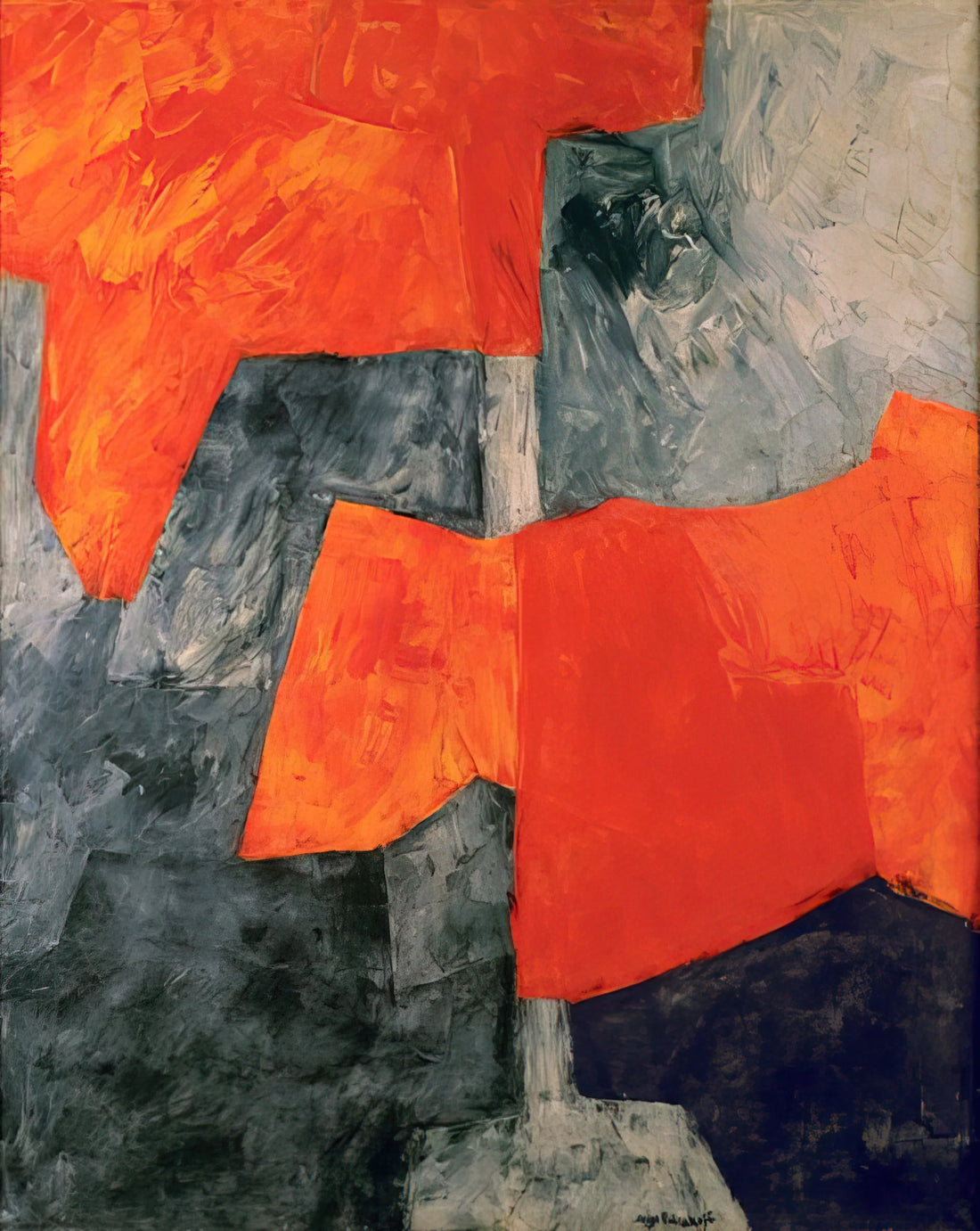 Serge Poliakoff Prints: The Enduring Legacy of Abstract Color Mastery - Composition grise et rouge - 1964 by Serge Poliakoff