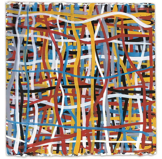 Sol LeWitt Artwork: Conceptualism, Wall Drawings, and the Legacy of Ideas - Irregular Vertical and Horizontal Bands of Color Superimposed by Sol LeWitt