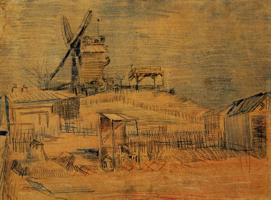 Terrace Cafe Van Gogh: A Nocturnal Masterpiece of Light and Atmosphere - Gardens on Montmartre and the Blute-Fin Windmill by Vincent van Gogh