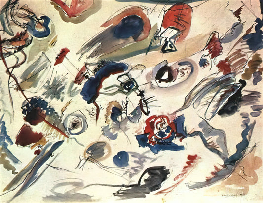 The Architectural Harmony of Abstraction: Exploring Kandinsky Bauhaus Paintings - FIRST ABSTRACT WATERCOLOR 1910 by Wassily Kandinsky