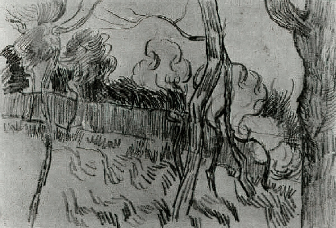 The Enduring Brilliance of Oil Van Gogh: A Deep Dive into His Artistic Legacy - Pine Trees Seen against the Wall of the Asylum by Vincent van Gogh