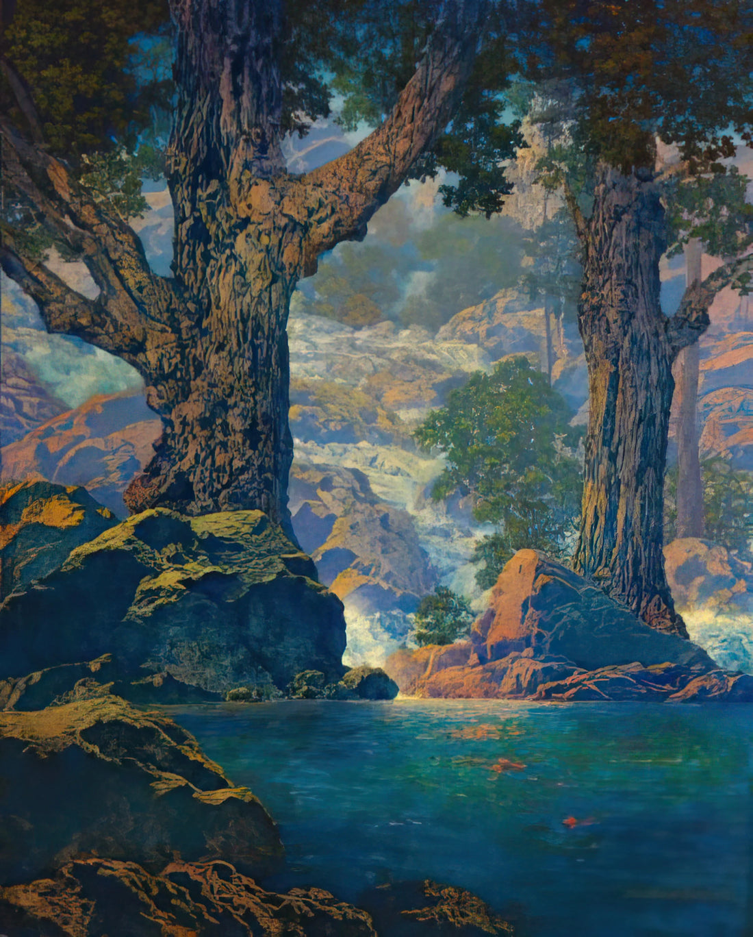 The Enduring Magic of Maxfield Parrish's Christmas Morning - Cascades Quiet Solitude by Maxfield Parrish